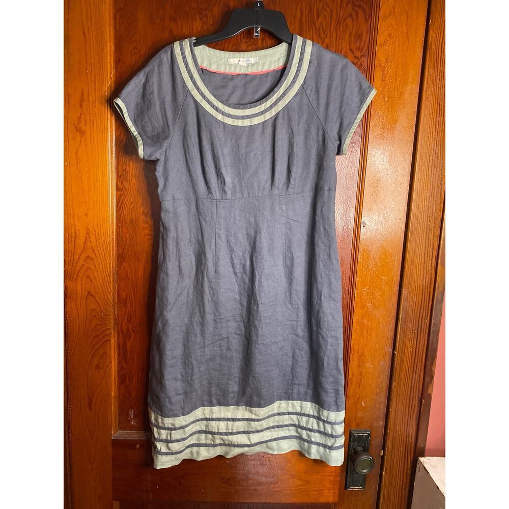 Blue Gray Linen Boden Retro Dress 8